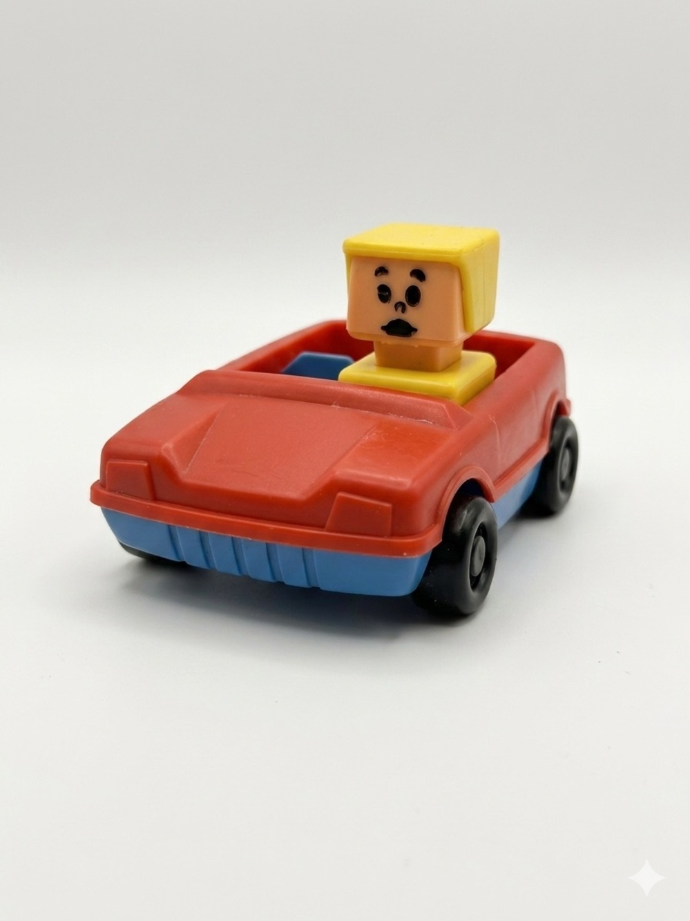 Vintage Playskool Blockhead Square Little People Red Car + Figure 1970s